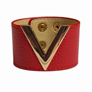 Chic Red Bracelet with Gold V Accent